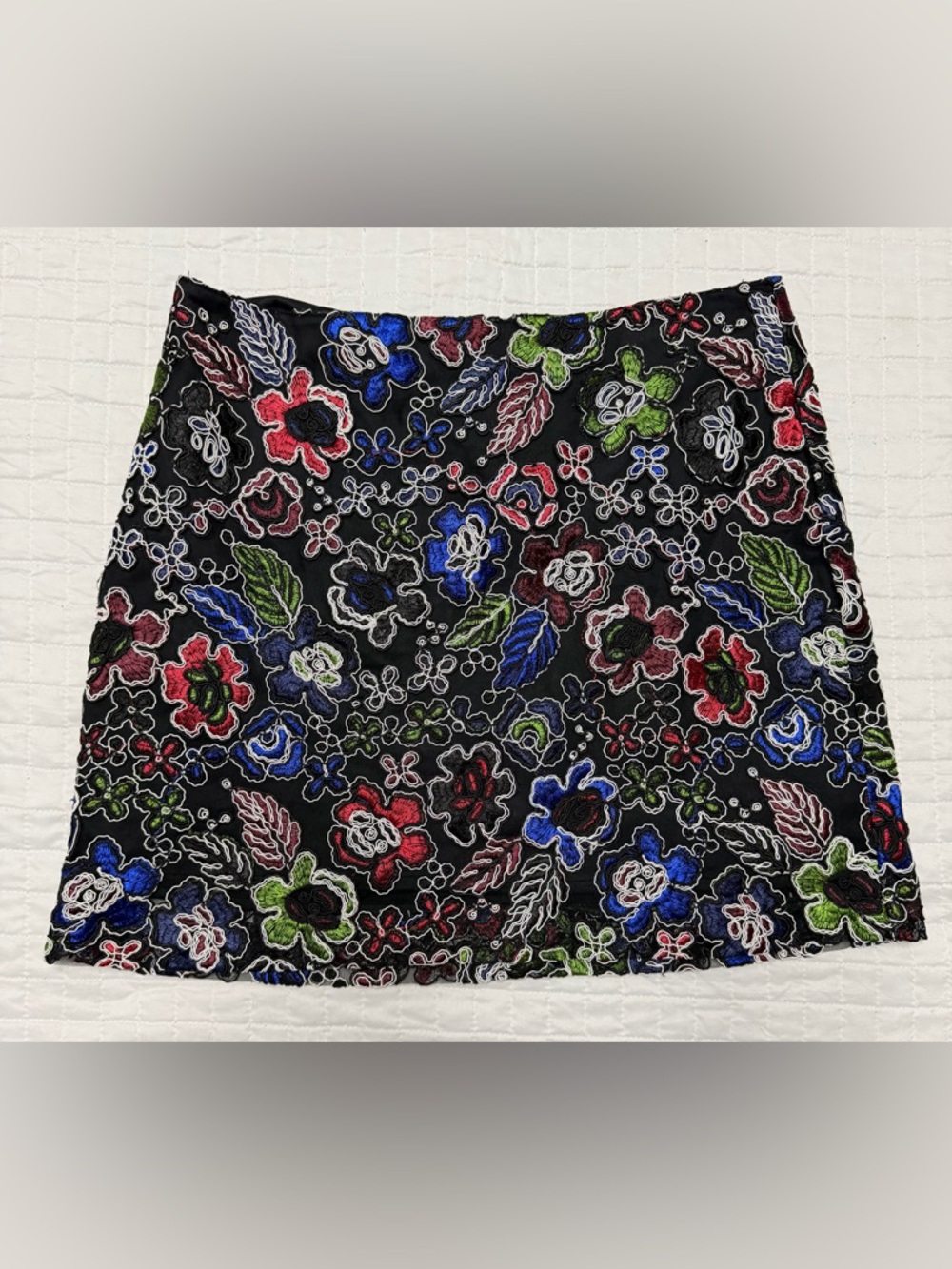 Zara Black Embroidered Floral Mini Skirt Size M Made In Spain